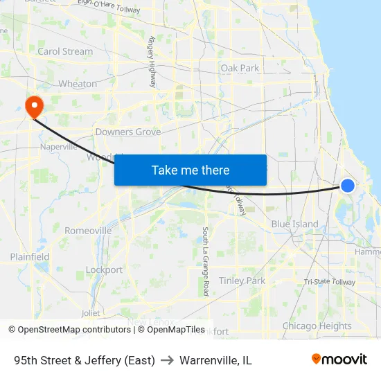 95th Street & Jeffery (East) to Warrenville, IL map