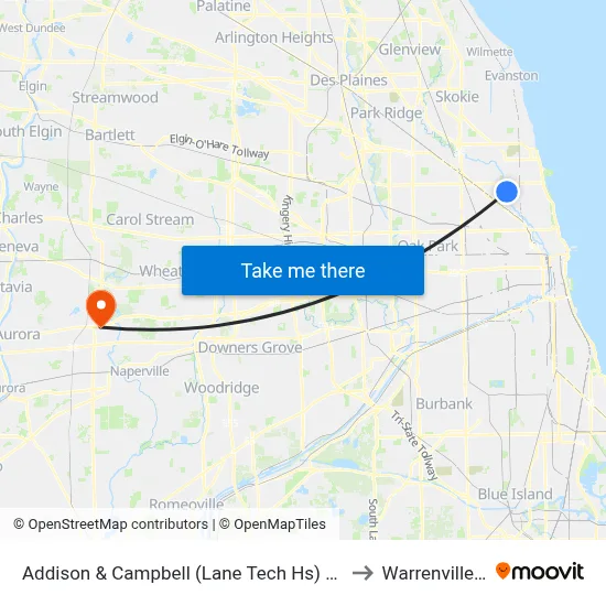 Addison & Campbell (Lane Tech Hs) (East) to Warrenville, IL map