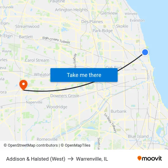 Addison & Halsted (West) to Warrenville, IL map