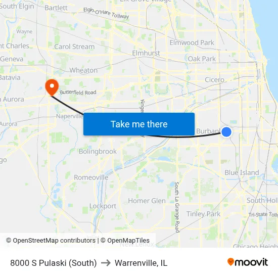 8000 S Pulaski (South) to Warrenville, IL map