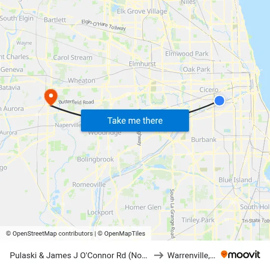 Pulaski & James J O'Connor Rd (North) to Warrenville, IL map