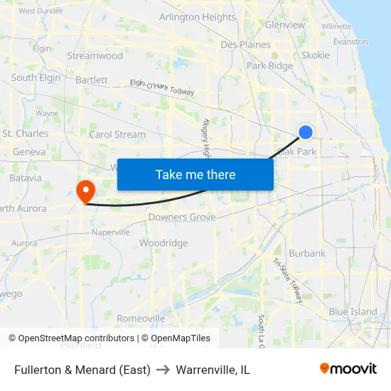Fullerton & Menard (East) to Warrenville, IL map