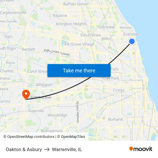 Oakton & Asbury to Warrenville, IL map