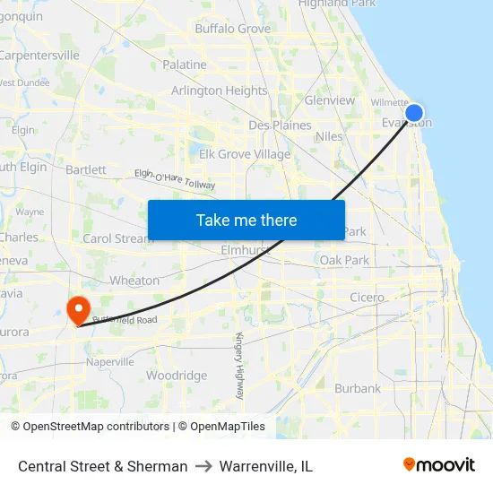 Central Street & Sherman to Warrenville, IL map