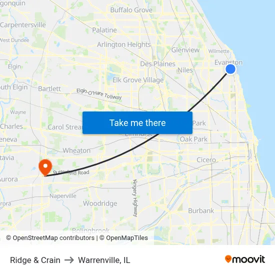 Ridge & Crain to Warrenville, IL map