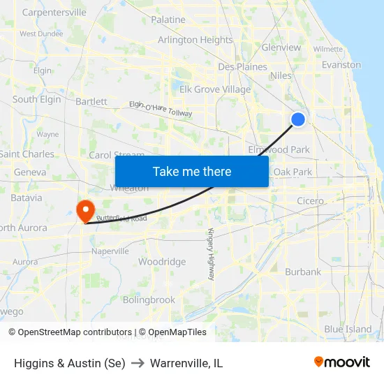 Higgins & Austin (Se) to Warrenville, IL map
