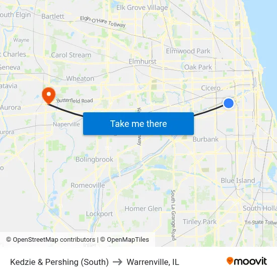 Kedzie & Pershing (South) to Warrenville, IL map