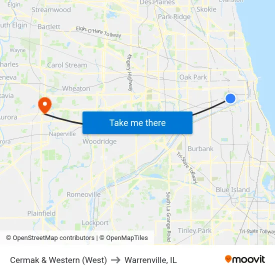 Cermak & Western (West) to Warrenville, IL map