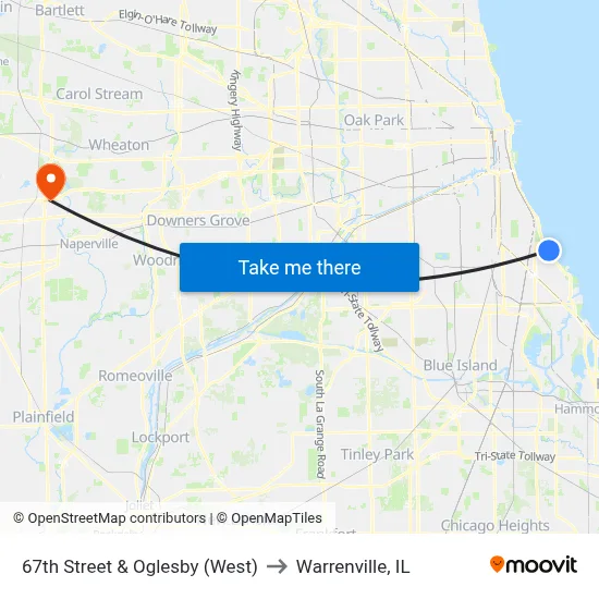 67th Street & Oglesby (West) to Warrenville, IL map