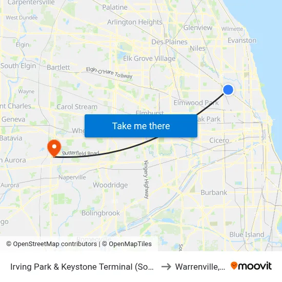 Irving Park & Keystone Terminal (South) to Warrenville, IL map