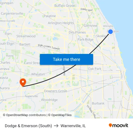 Dodge & Emerson (South) to Warrenville, IL map