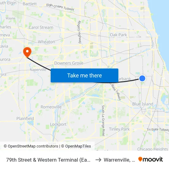 79th Street & Western Terminal (East) to Warrenville, IL map