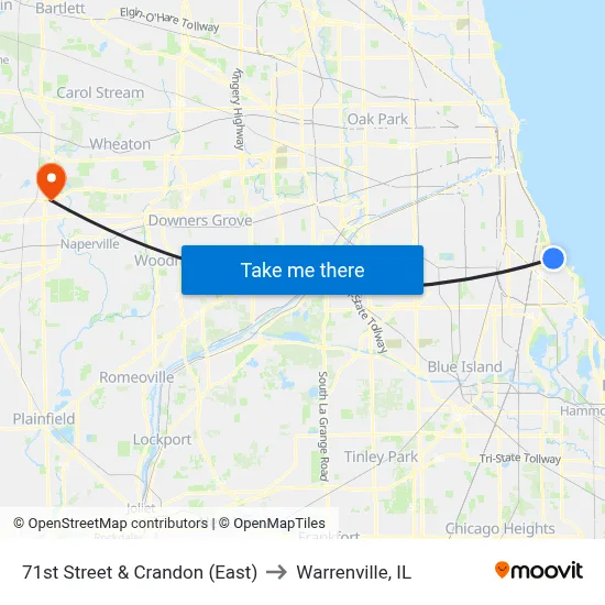 71st Street & Crandon (East) to Warrenville, IL map