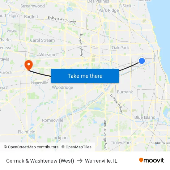 Cermak & Washtenaw (West) to Warrenville, IL map