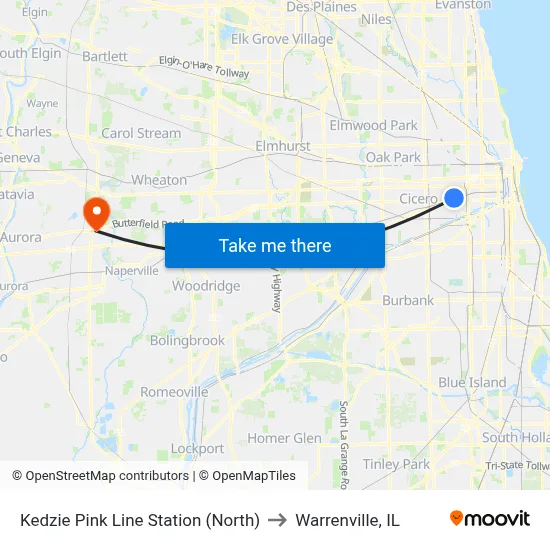 Kedzie Pink Line Station (North) to Warrenville, IL map
