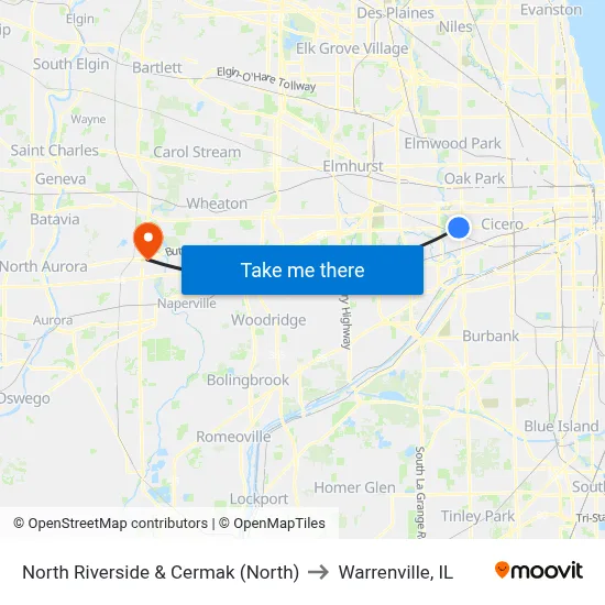 North Riverside & Cermak (North) to Warrenville, IL map
