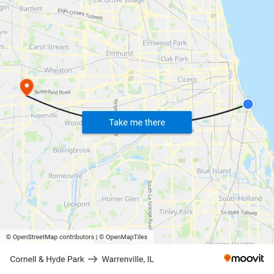 Cornell & Hyde Park to Warrenville, IL map