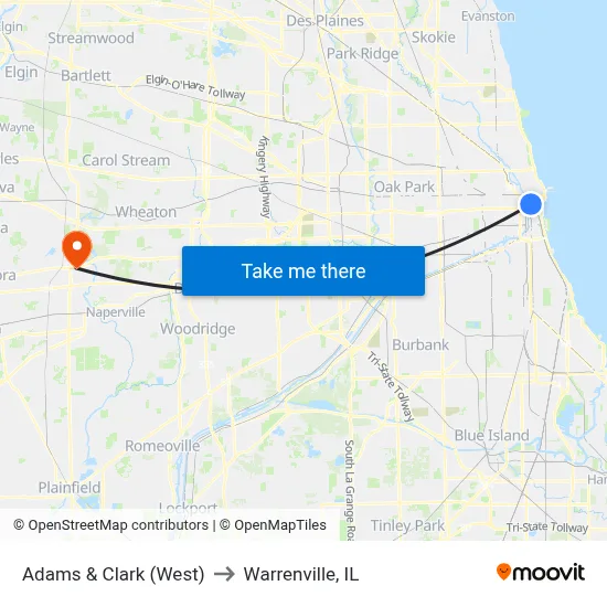 Adams & Clark (West) to Warrenville, IL map
