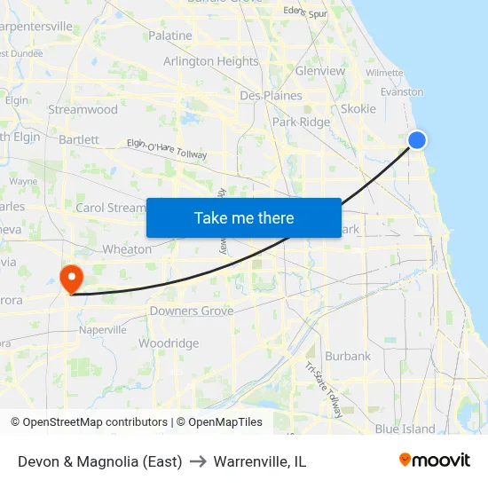 Devon & Magnolia (East) to Warrenville, IL map