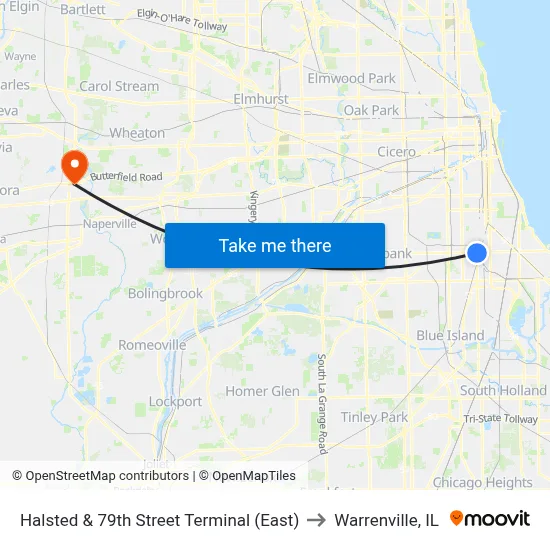 Halsted & 79th Street Terminal (East) to Warrenville, IL map