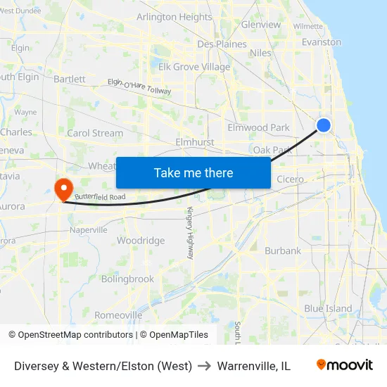 Diversey & Western/Elston (West) to Warrenville, IL map
