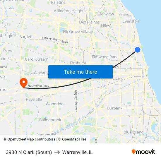 3930 N Clark (South) to Warrenville, IL map