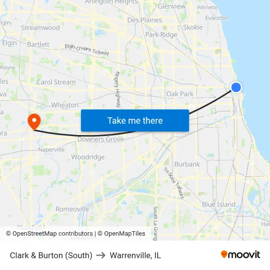 Clark & Burton (South) to Warrenville, IL map