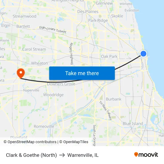 Clark & Goethe (North) to Warrenville, IL map