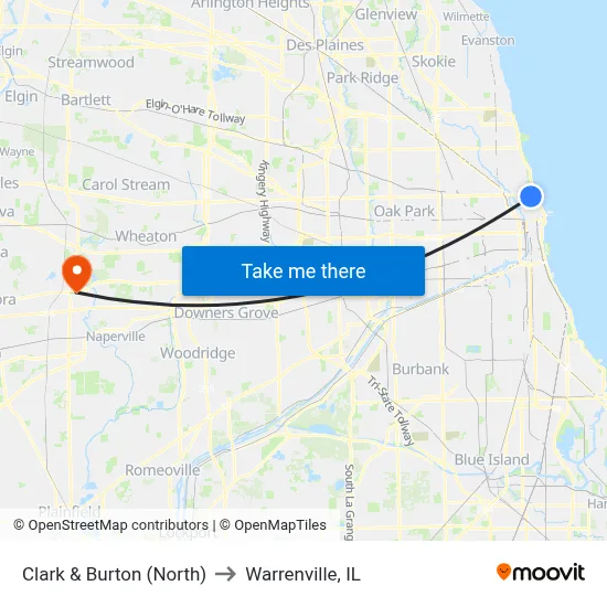 Clark & Burton (North) to Warrenville, IL map