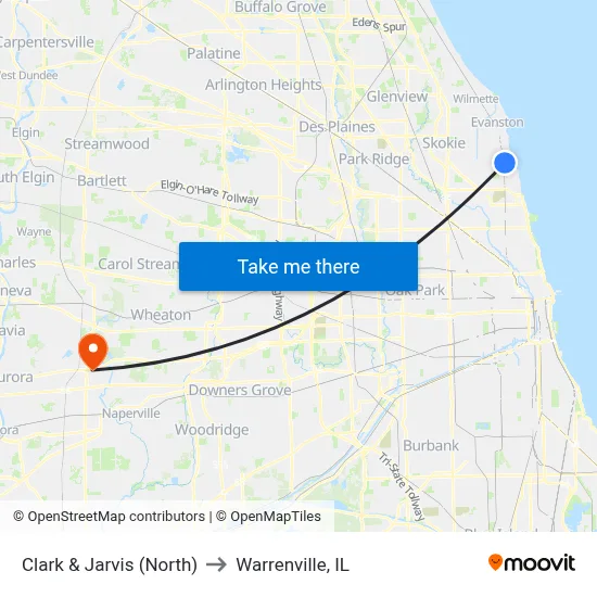 Clark & Jarvis (North) to Warrenville, IL map
