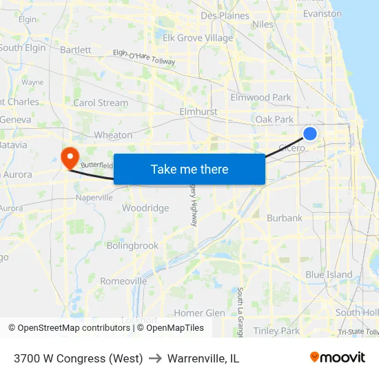 3700 W Congress (West) to Warrenville, IL map