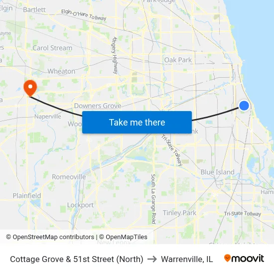 Cottage Grove & 51st Street (North) to Warrenville, IL map
