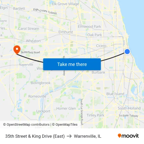 35th Street & King Drive (East) to Warrenville, IL map