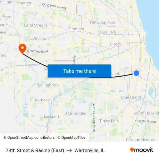 79th Street & Racine (East) to Warrenville, IL map