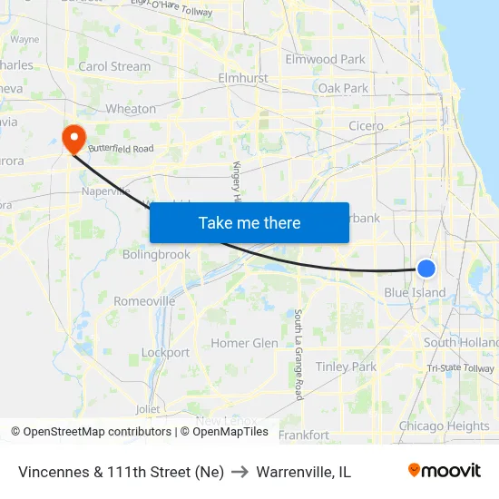 Vincennes & 111th Street (Ne) to Warrenville, IL map