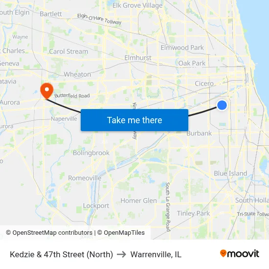 Kedzie & 47th Street (North) to Warrenville, IL map