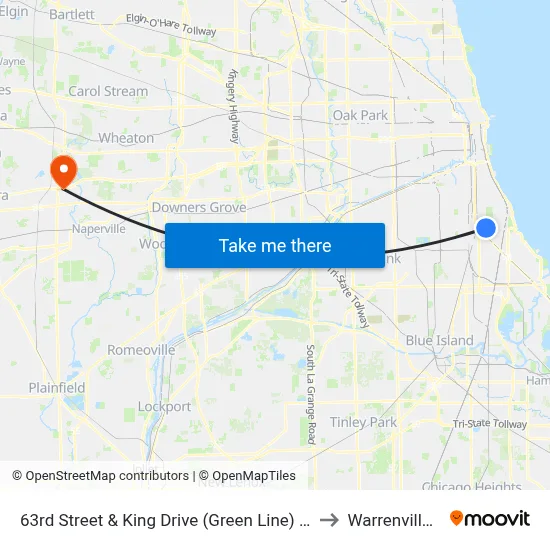 63rd Street & King Drive (Green Line) (East) to Warrenville, IL map