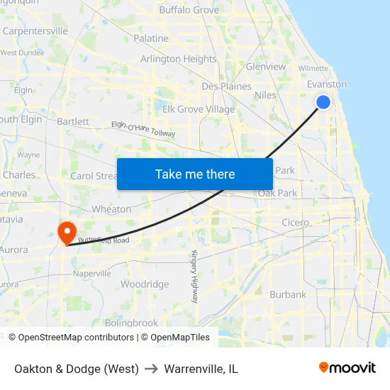Oakton & Dodge (West) to Warrenville, IL map