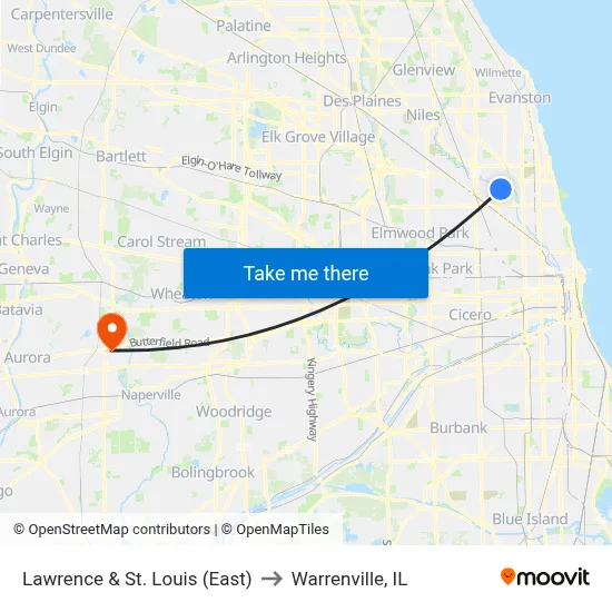 Lawrence & St. Louis (East) to Warrenville, IL map