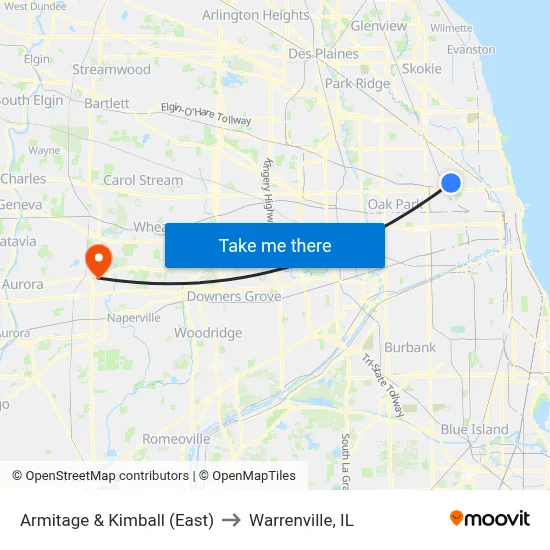 Armitage & Kimball (East) to Warrenville, IL map