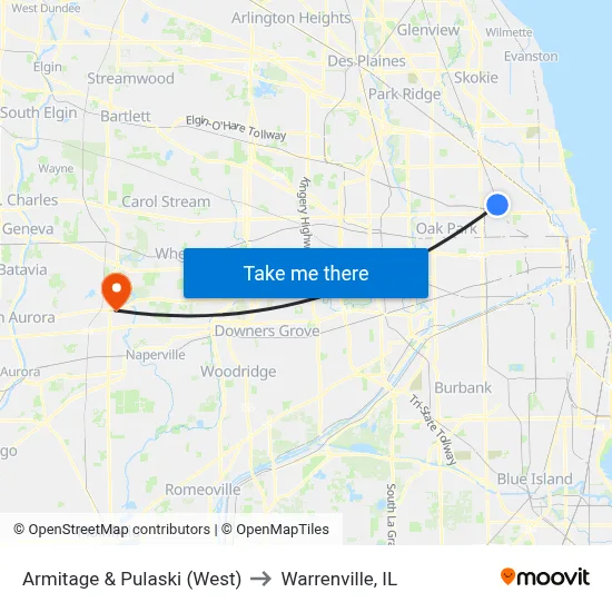 Armitage & Pulaski (West) to Warrenville, IL map