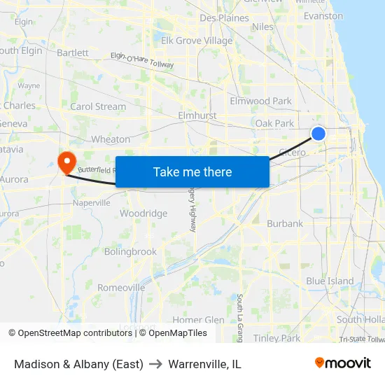 Madison & Albany (East) to Warrenville, IL map