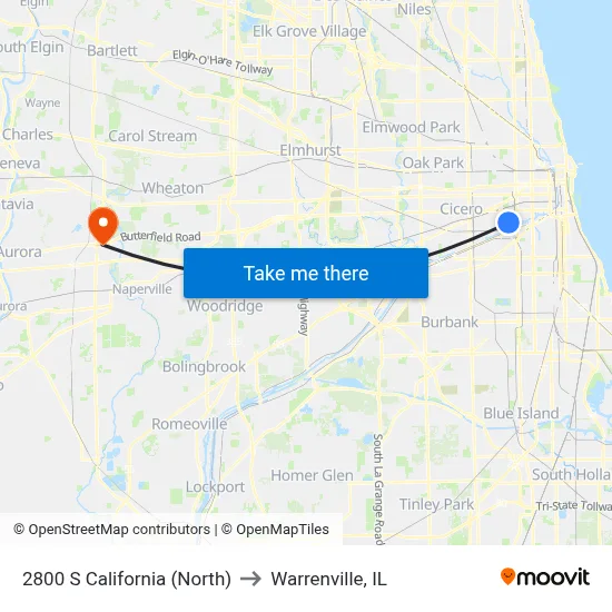 2800 S California (North) to Warrenville, IL map