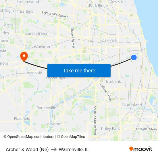Archer & Wood (Ne) to Warrenville, IL map