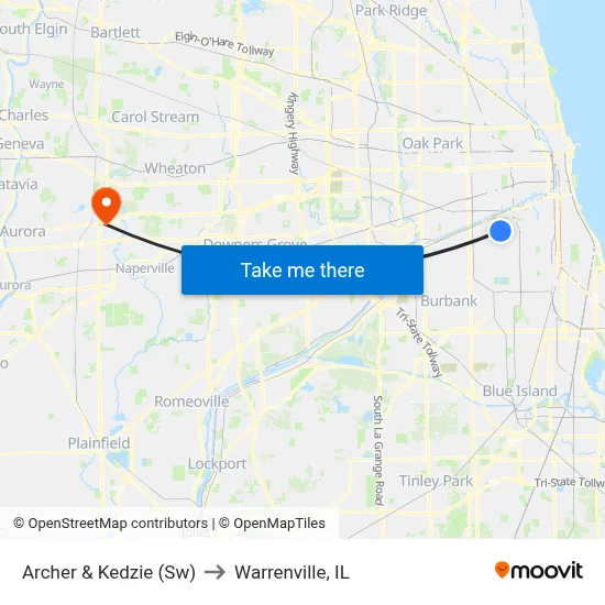 Archer & Kedzie (Sw) to Warrenville, IL map