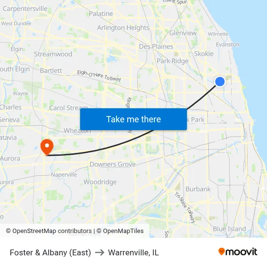 Foster & Albany (East) to Warrenville, IL map