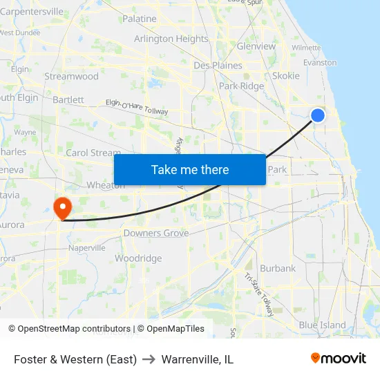 Foster & Western (East) to Warrenville, IL map