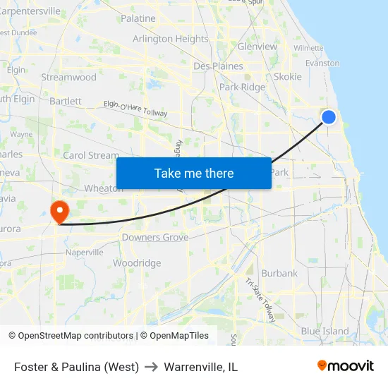 Foster & Paulina (West) to Warrenville, IL map