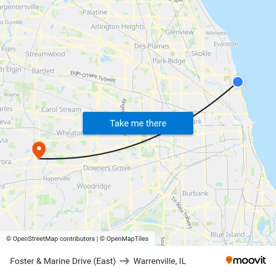 Foster & Marine Drive (East) to Warrenville, IL map