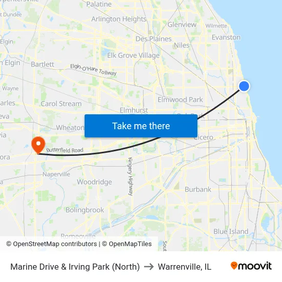 Marine Drive & Irving Park (North) to Warrenville, IL map